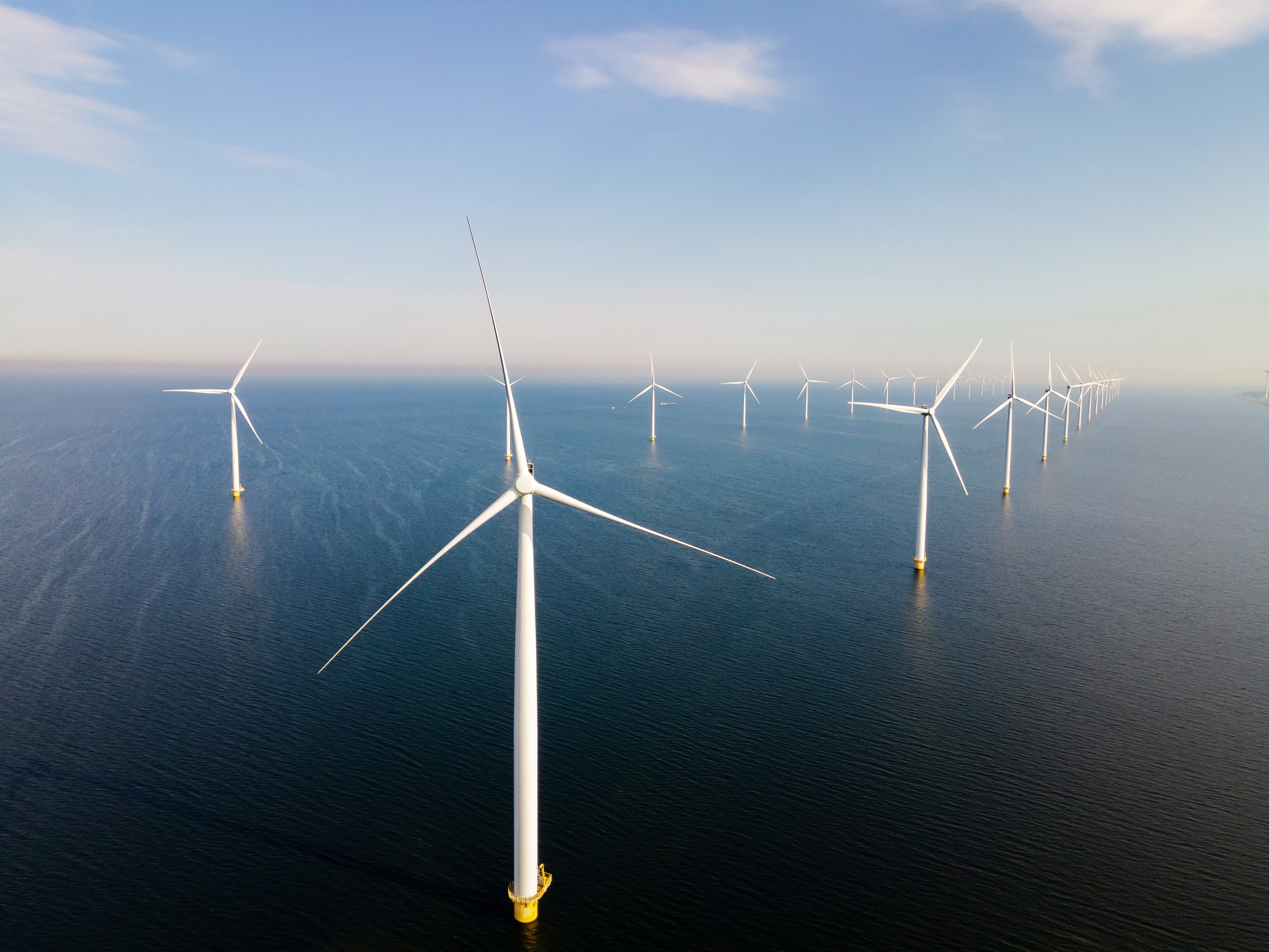 Aerial view of wind turbine, Drone view of Westermeerdijk wind farm, the largest wind farm in the Netherlands,Sustainable development, renewable energies